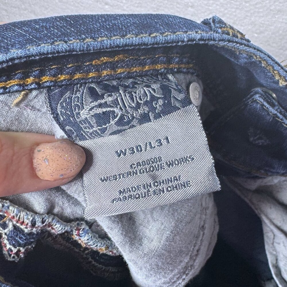 Silver Womens Size 30 x 31 Camden Rose Bell Dark Wash Flare Jeans Denim Low Rise - Picture 8 of 9